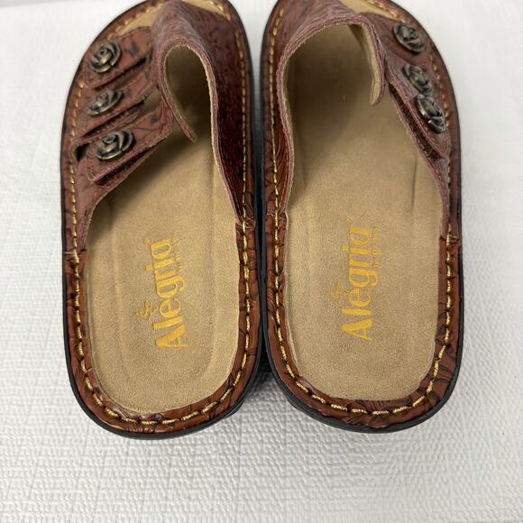 Alegria Julee Sandals Womens Size 7 Wide Brown Leather Floral Slides - Picture 5 of 9